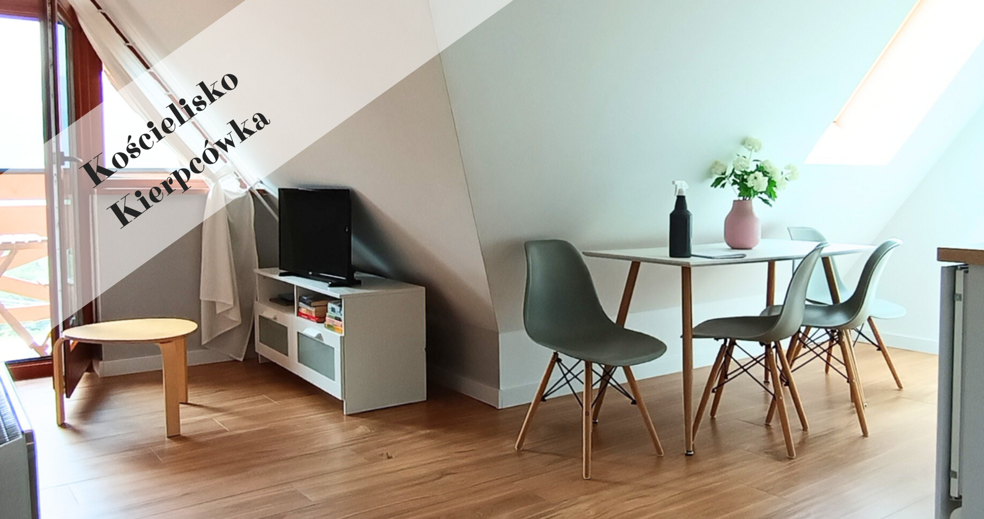 Apartament z jedną sypialnią i salonem z aneksem kuchennym z  widokiem na g&oacute;ry na poddaszu